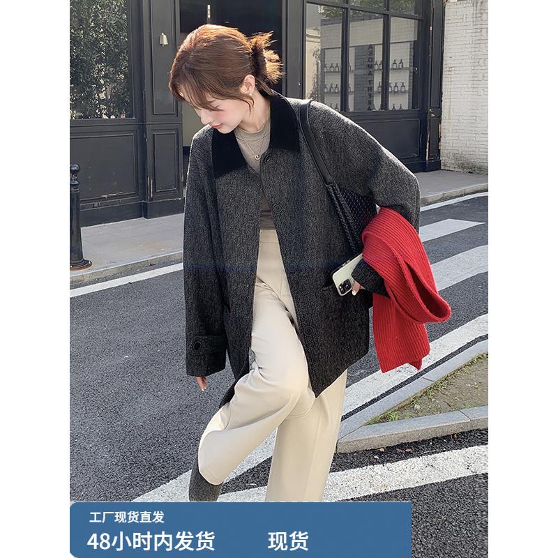 灰色双面毛呢外套女中长款冬季独特超火巨好看韩系小个子呢子大衣
