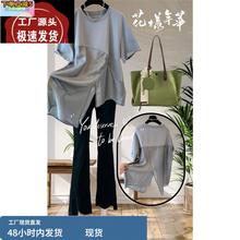 胖妹妹宽松遮肚不规则短袖T恤女夏高级感独特设计感别致体恤上衣
