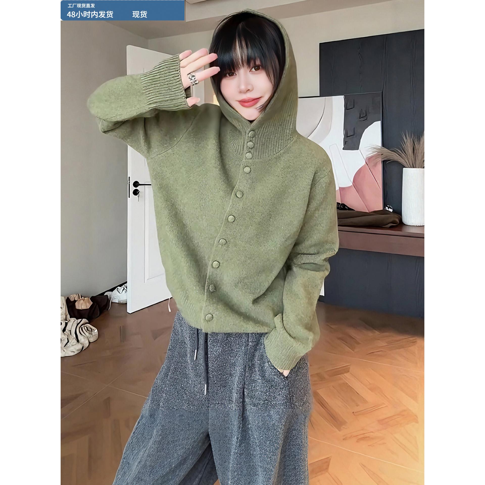 连帽加厚针织开衫毛衣女款2025新款秋冬季爆款慵懒高级感针织上衣