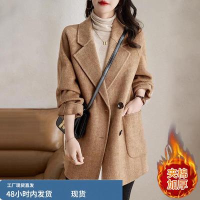 毛呢外套女士装秋冬季2025年新款夹棉加厚小个子中长西装呢子大衣