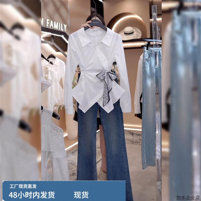 白色长袖短款衬衫上衣法式收腰小COSPLAY配件/