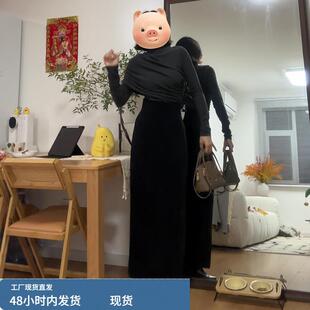 高级感黑色高领针织连衣裙子女装早春2026新款内搭长裙套装小个子