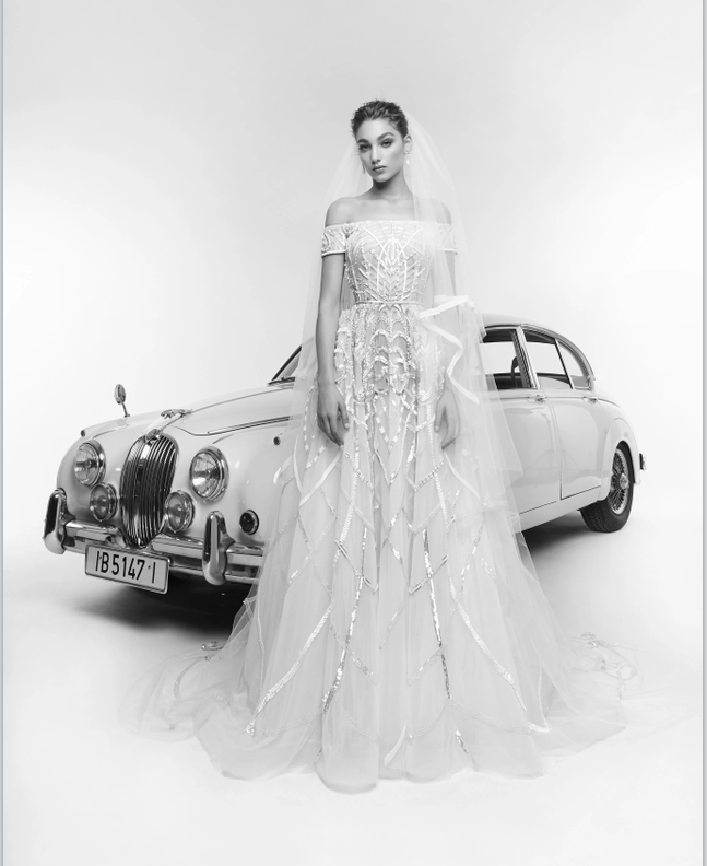 zuhair murad 一字肩重手工钉珠奢华蓬裙新娘高端婚礼主婚纱定做
