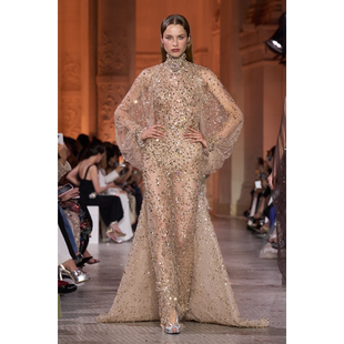 Zuhair Murad 美式复古高领金色奢华缝珠盖茨比风红毯晚礼服定制