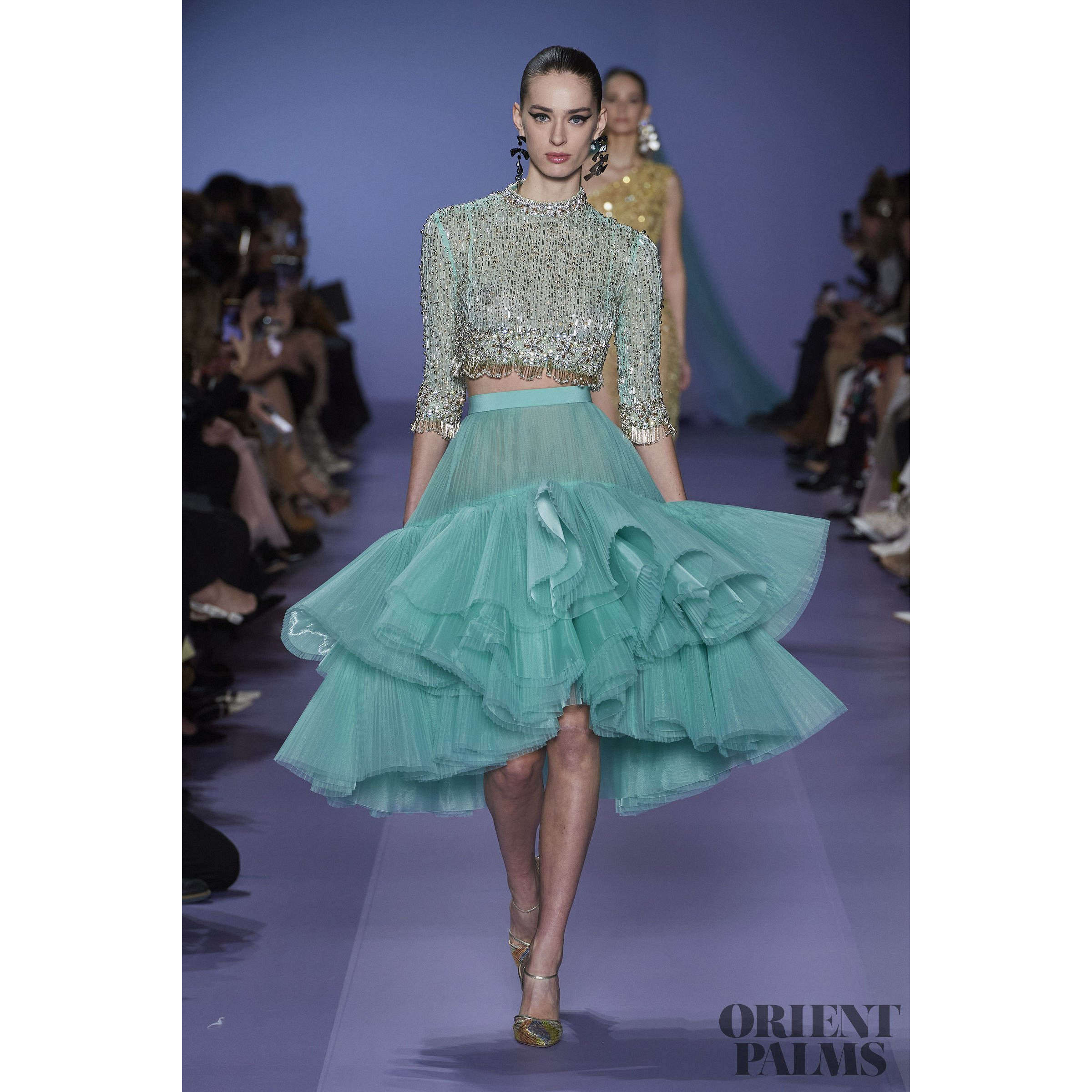 Georges Hobeika 绿色分体两件套中袖钉珠小上衣生日派对小礼服