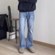 日系重磅牛仔裤 子 复古水洗高街痞帅休闲微喇裤 男款 宽松vibe风美式