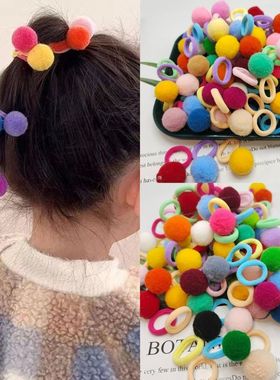 儿童发圈2024可爱毛球头绳发绳女童彩色宝宝扎辫子皮筋新年发饰
