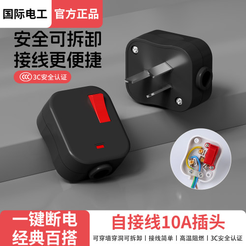 国际电工免拔插10A带灯带插头