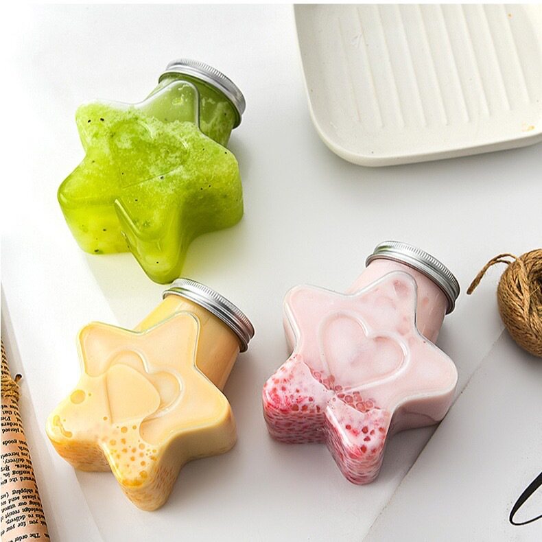 网红奶茶杯一次密封带盖星星创意广口果汁食品级饮料300ml