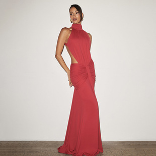 新款欧美外贸春季气质典雅宴会晚礼服长裙性感时尚修身露背鱼尾裙