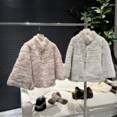 进口3A雷克斯獭兔毛斗篷外套皮草女冬新 珍珠兔