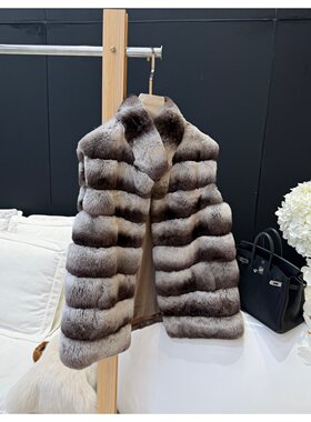 摩卡色进口獭兔毛定染龙猫色立领