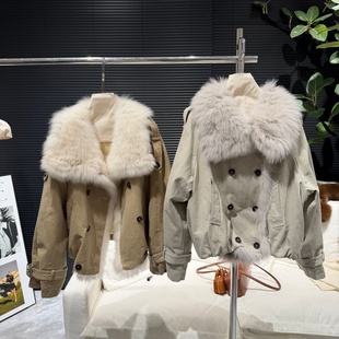 时髦狐狸毛皮草外套女冬季 夹克派克服羽绒服90鹅绒内胆大衣 年轻款
