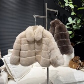 狐狸毛皮草 100%天然贝贝狐五分袖 Lux 榛果拿铁