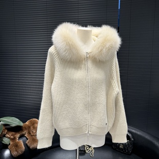 软糯奶黄包 杏色连帽毛衣女秋冬慵懒松弛感宽松保暖外套