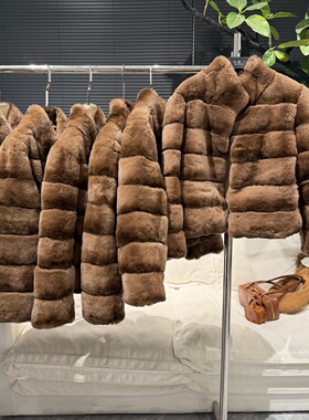 立领高端雷克斯獭兔皮草外套女2025美拉德风兔毛毛大衣
