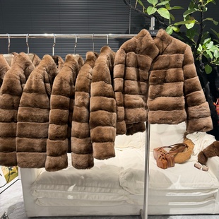 立领高端雷克斯獭兔皮草外套女2025美拉德风兔毛毛大衣