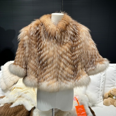 披肩斗篷中袖银狐稀有狐狸毛