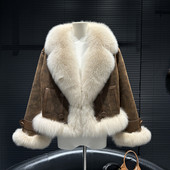 焦糖奶茶 2024秋冬新款 整皮狐狸毛皮草鹅绒服白鹅绒麂皮绒大衣