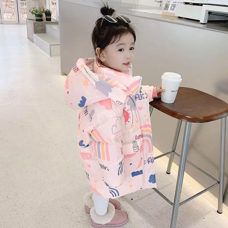 正品亲子女童羽绒棉服中长款中小童冬装新款韩版宝宝儿童加厚洋气