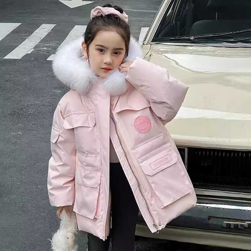 正品亲子女童冬季中长款保暖棉服