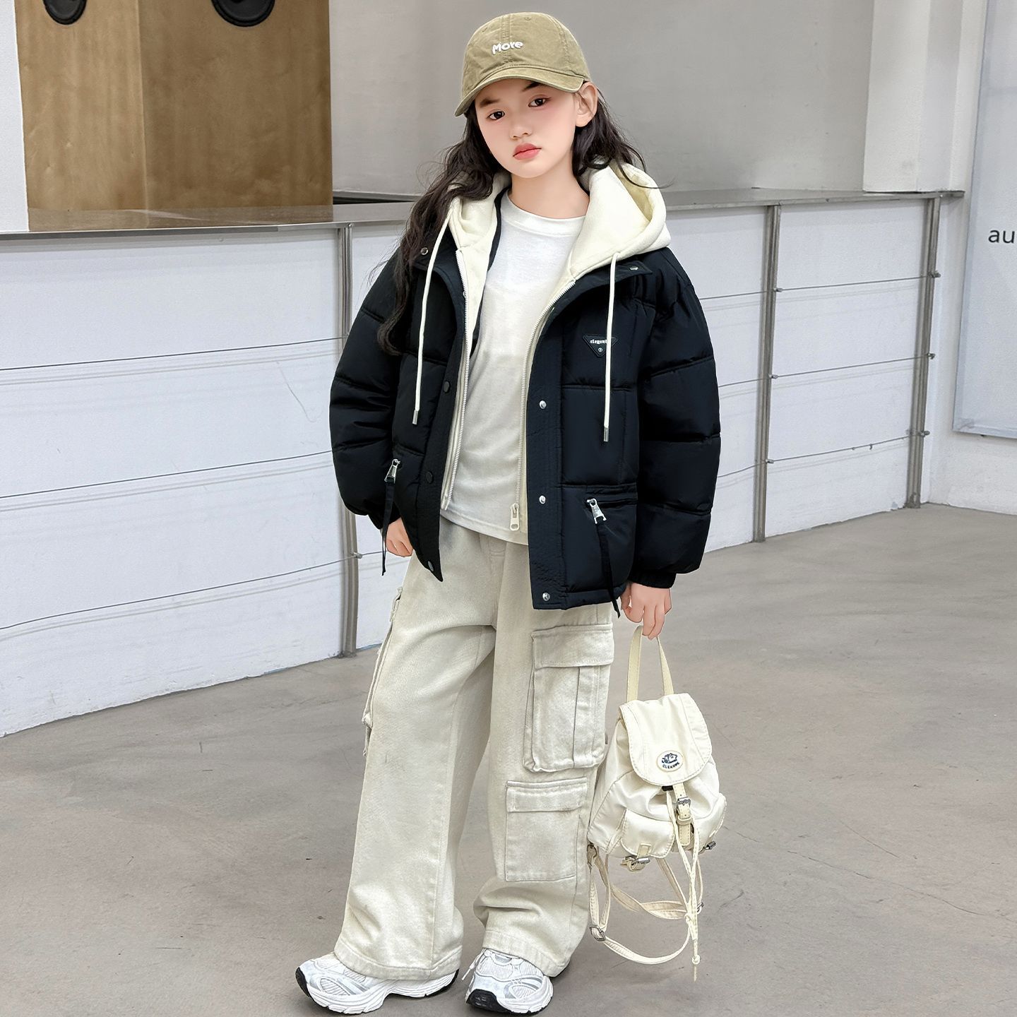 正品亲子女童棉服2026新款儿童中大童短款棉衣女孩面包服假两件加