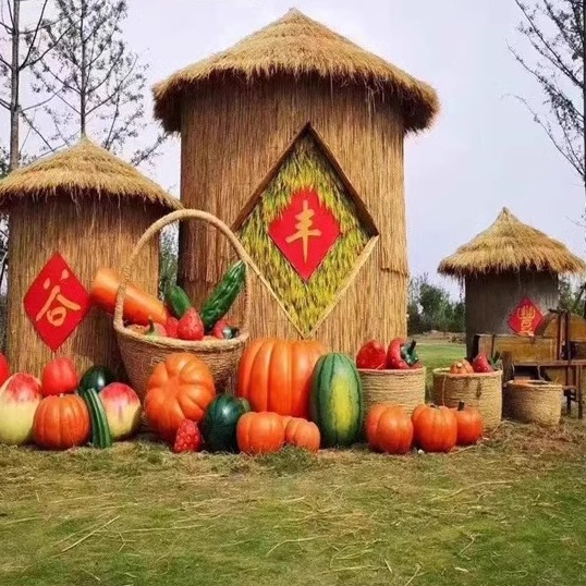 稻草工艺品粮仓 庆丰收节道具 稻草绳编制造型 稻草动物互动造型
