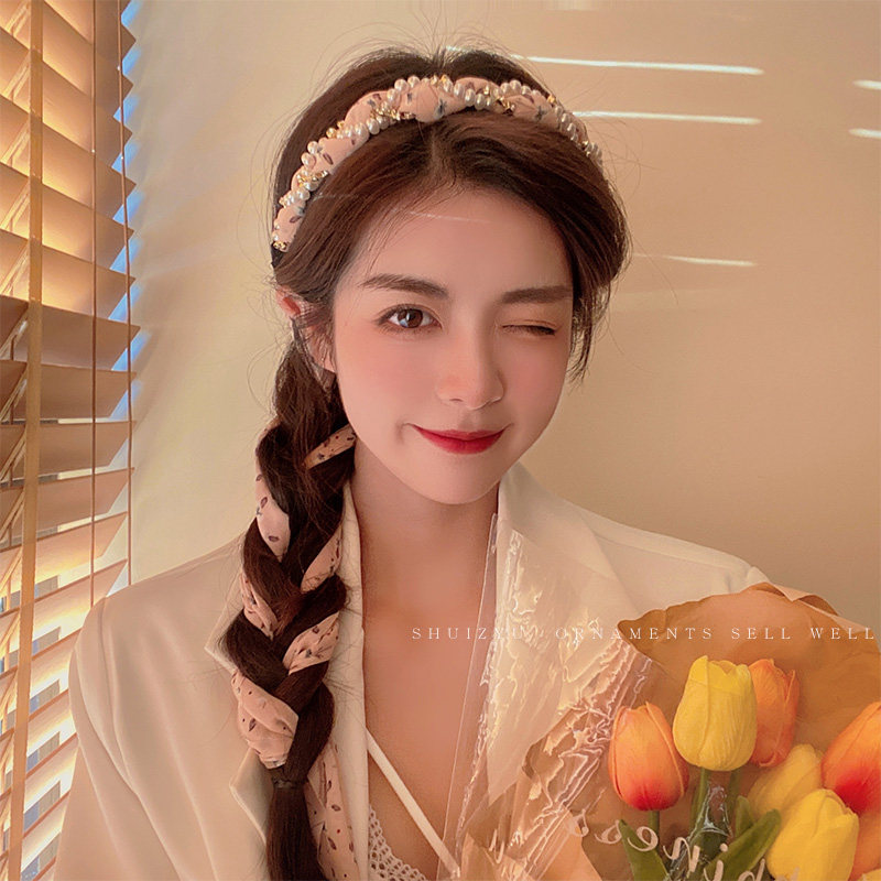 碎花发箍飘带夏天法式头箍丝巾发带女小丝巾绑发丝带发卡编发仙女