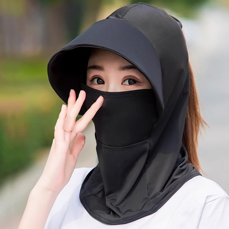 骑车防晒帽吹不翻夏季女士大檐护颈透气太阳帽户外遮阳帽遮脸一体