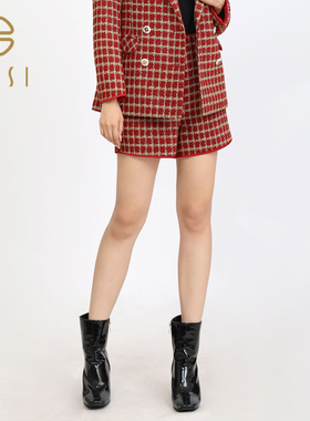 百丝/BCVOGA格子粗花呢休闲裤2024新品时尚复古显瘦高腰短裤女