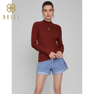 上衣女 打底半领长袖 2025秋冬新品 百丝毛衣时髦设计感针织羊毛修身