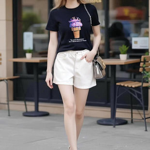 百丝气质时尚直筒牛仔裤2024夏季新品休闲运动风显瘦高腰短裤女