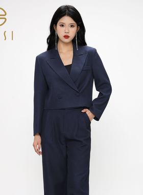 百丝BCVOGA职场商务风长袖外套2024秋季新品翻领流行短款西装女