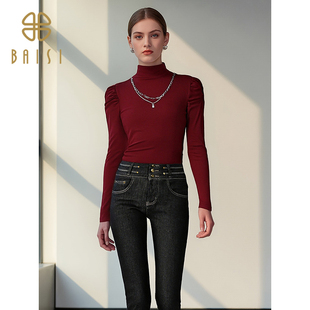 显瘦百搭简约长袖 2025冬季 修身 百丝半高领内搭针织衫 上衣女 新品
