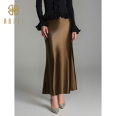 2025冬季 新品 百丝高腰压褶缎面半身裙包臀a字垂感鱼尾中长裙女