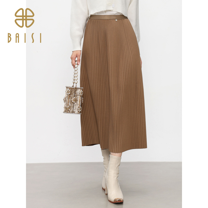 百丝BCVOGA优雅灵动垂顺有型百褶裙2024秋季新品高腰垂感半身裙女