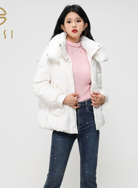 百丝/BCVOGA简约百搭纯色外套2024冬季新品保暖鸭绒立领羽绒服女