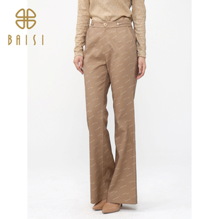 通勤字母图案微喇叭西裤 百丝垂坠感修身 新品 2024冬季 女 显瘦长裤