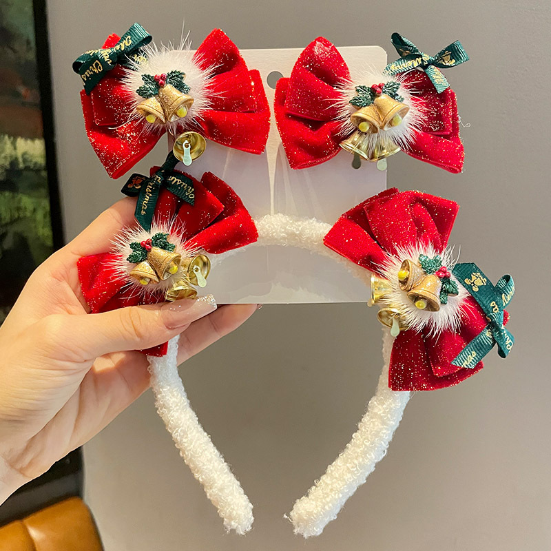 圣诞节红色头箍女2026新款圣诞蝴蝶结发夹儿童发卡圣诞铃铛侧边夹