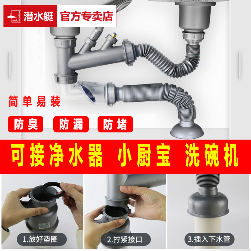 潜水艇洗菜盆下水管防臭排水管