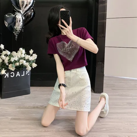 半身裙新款穿搭2025两件套爆款女款高级感轻奢高端夏t恤套装白色