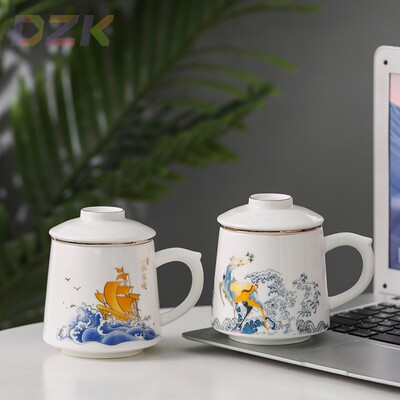 国潮风中国风格茶杯茶水分离陶瓷杯带过滤办公室茶杯礼品定作LO.5