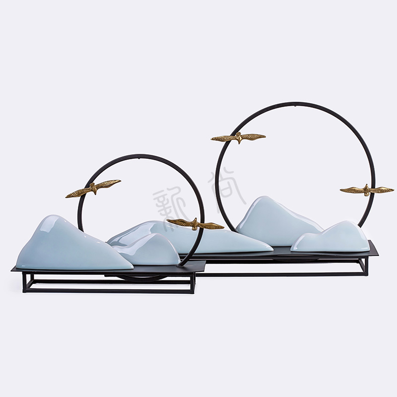 新中式家居摆件展厅家具书桌玄关软装饰陶瓷假山轻奢工艺品大摆件