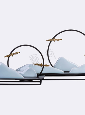 新中式家居摆件展厅家具书桌玄关软装饰陶瓷假山轻奢工艺品大摆件