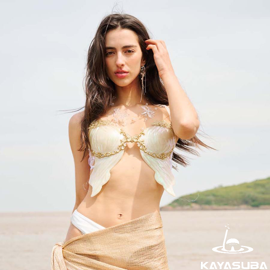 KAYASUBA手工款金辉金美人鱼潜水抹胸拍摄海洋馆胸衣泳衣吊带