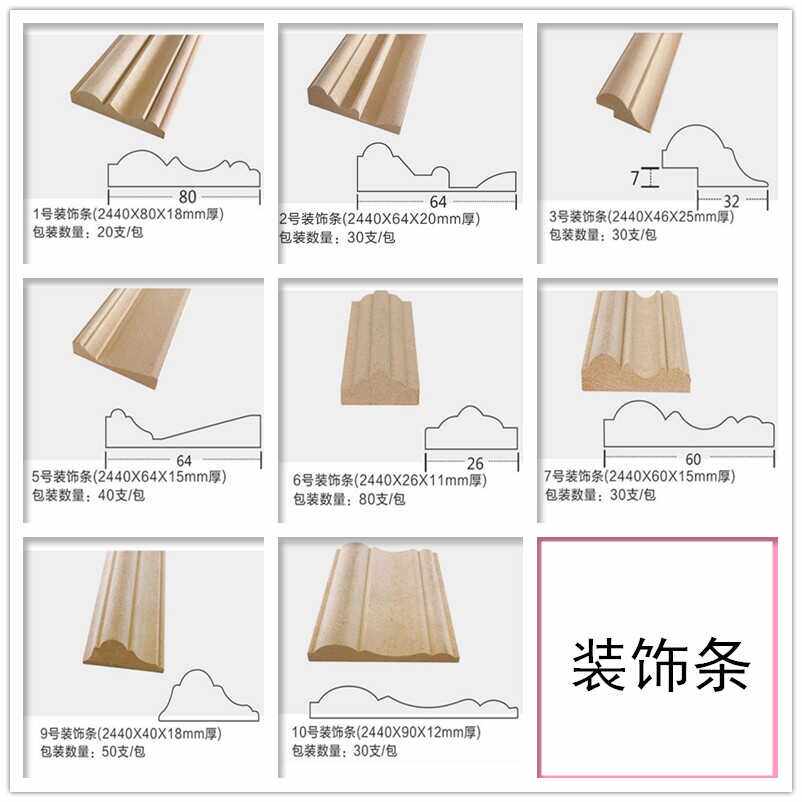 橱衣柜平开门外压装饰线条免漆吸塑高密度板边框收口木线镶嵌造型