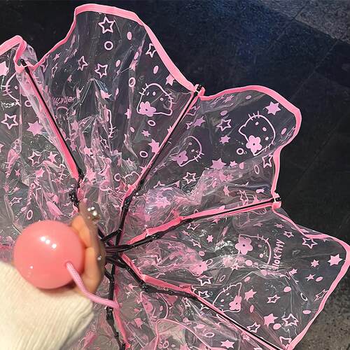 可爱小猫透明雨伞可爱ins学生女卡通高颜值自动长柄折叠三折伞