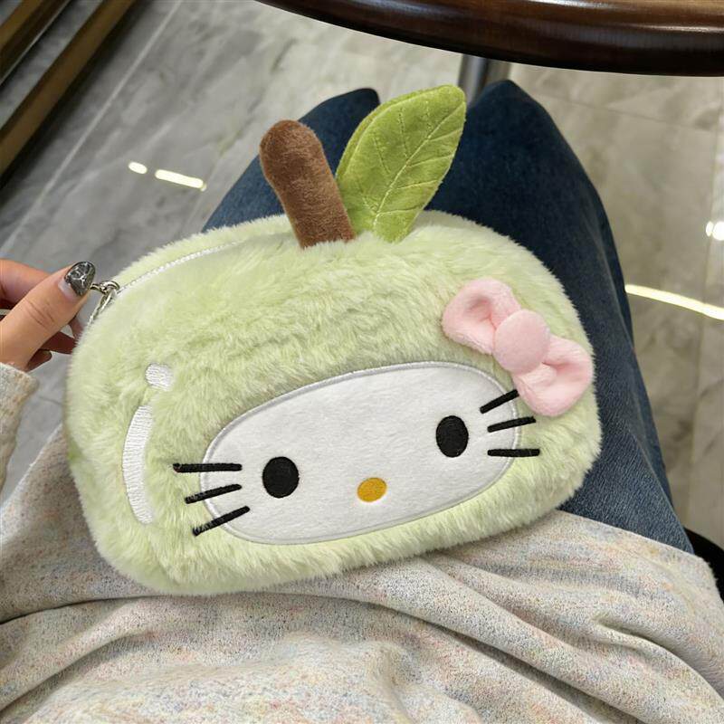 青苹果猫咪笔袋女生高颜值ins风学生毛绒文具收纳袋大容量化妆包