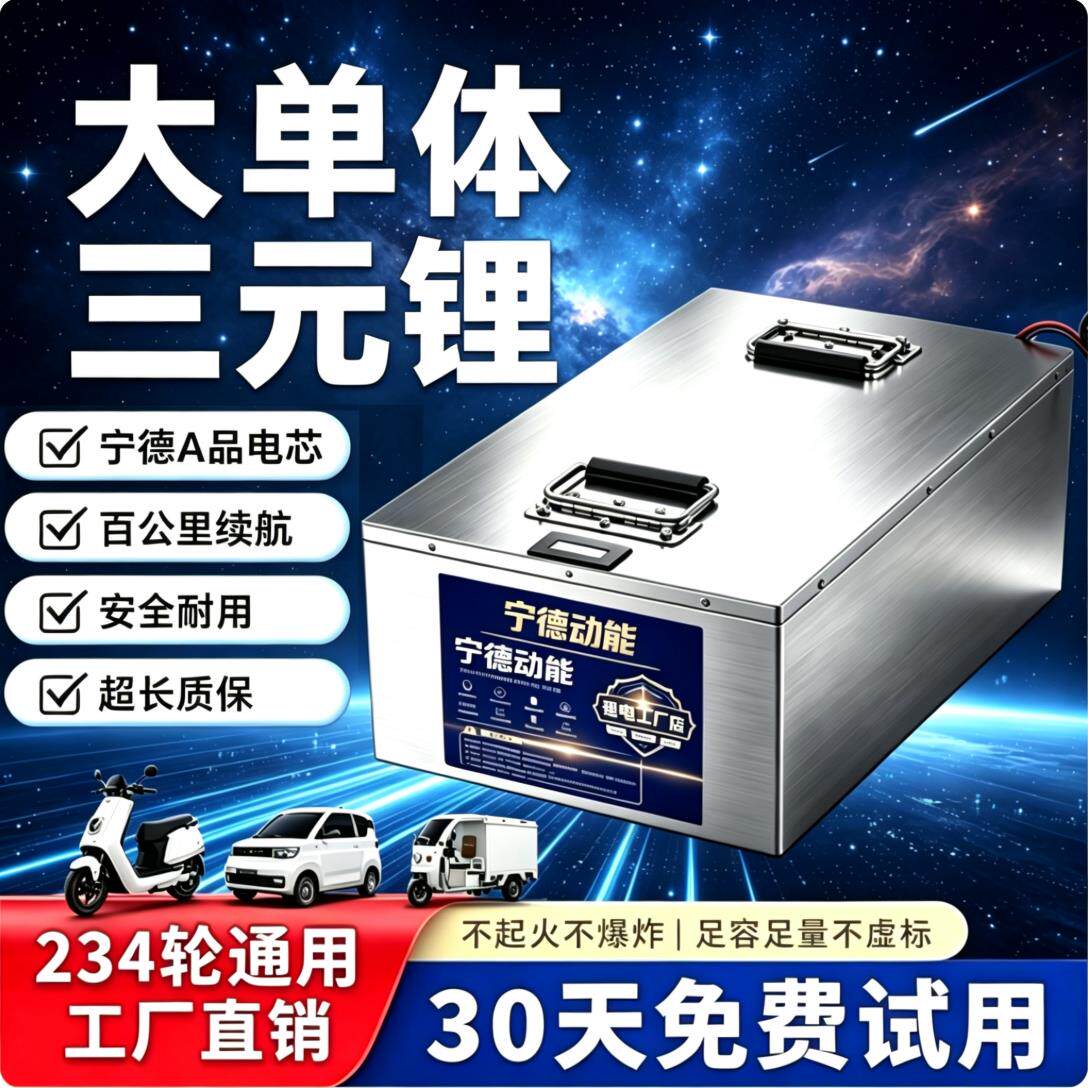 宁德三元锂电芯二三四轮长续航60V72V120AH电动车电池BMS拉货电瓶