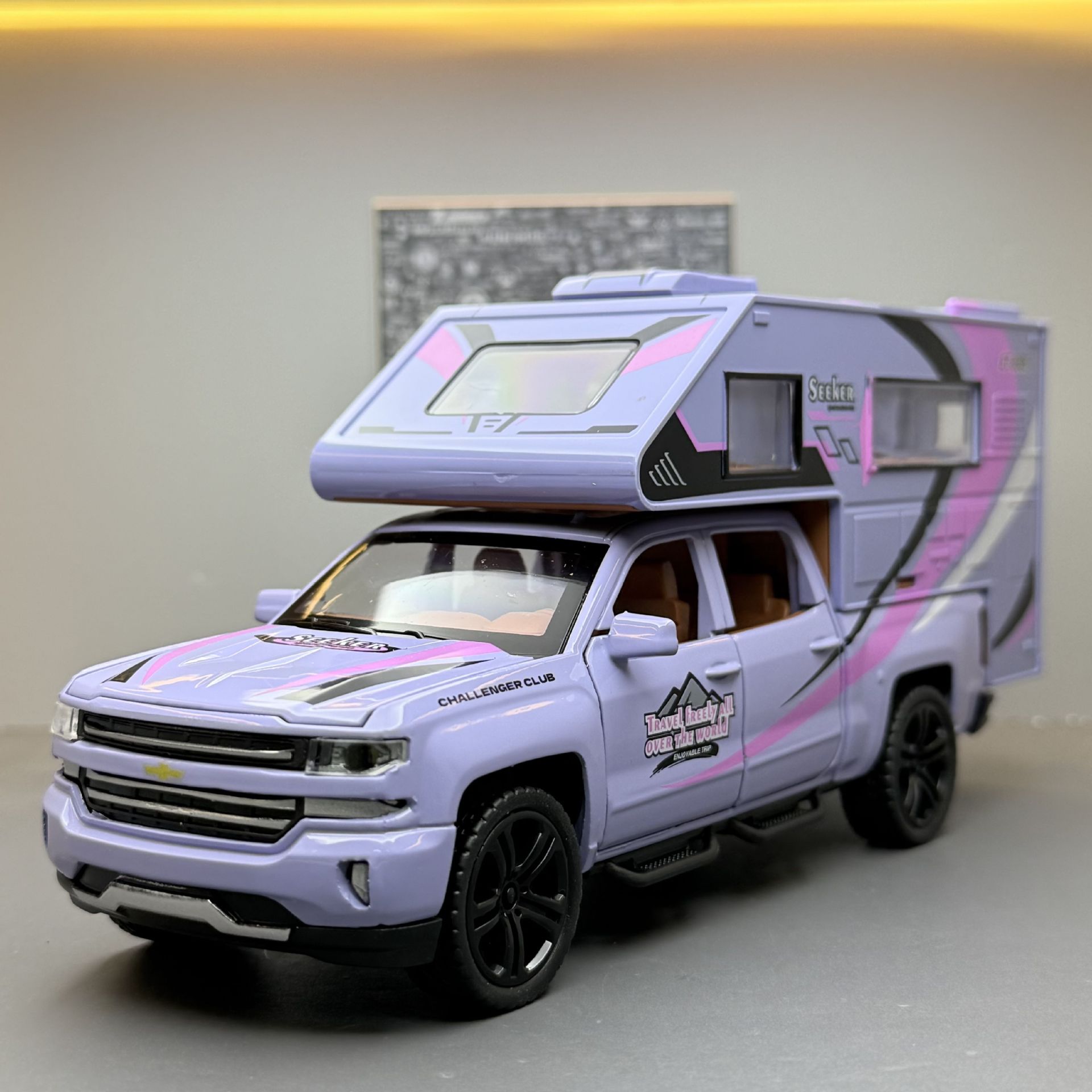 车致合金车模1:32皮卡露营房车带声光回力玩具车音效模型摆件代发